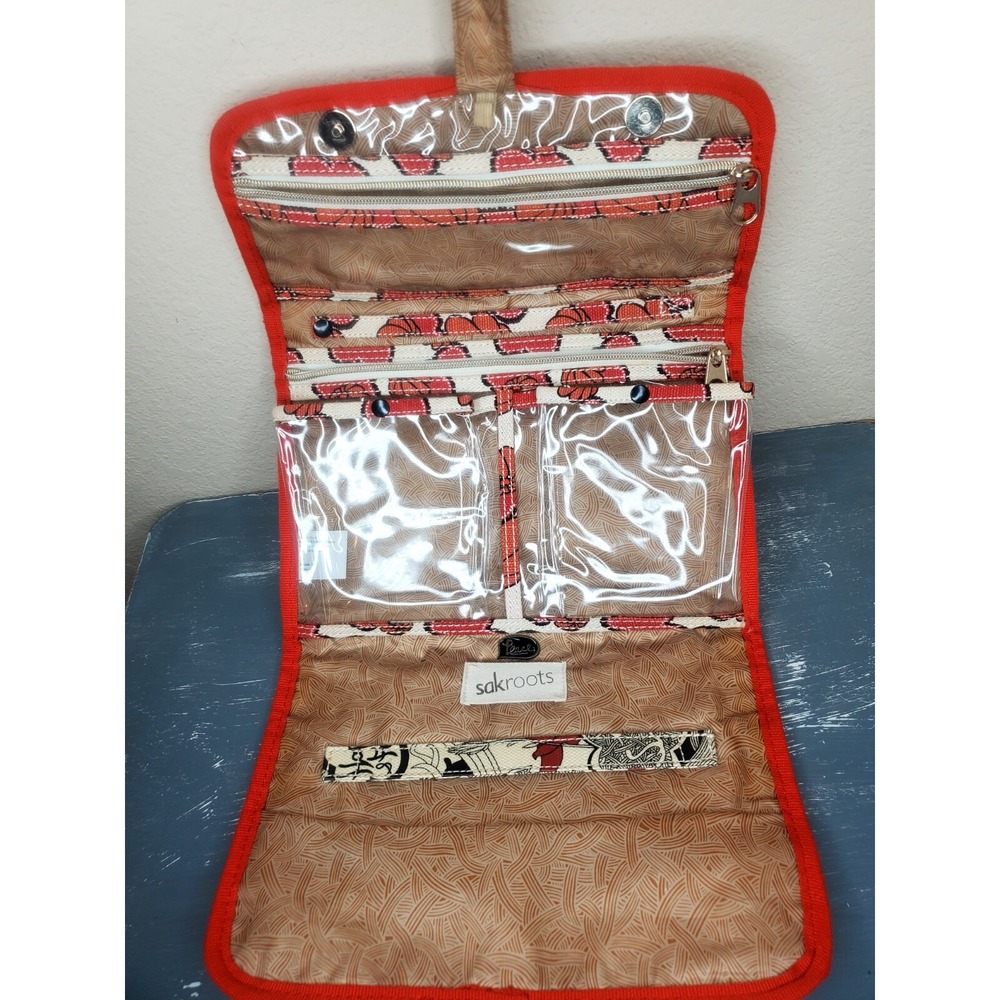Sakroots Hanging Toiletry Bag Organizer Tan & Floral Folding Cosmetic Case - Picture 8 of 8